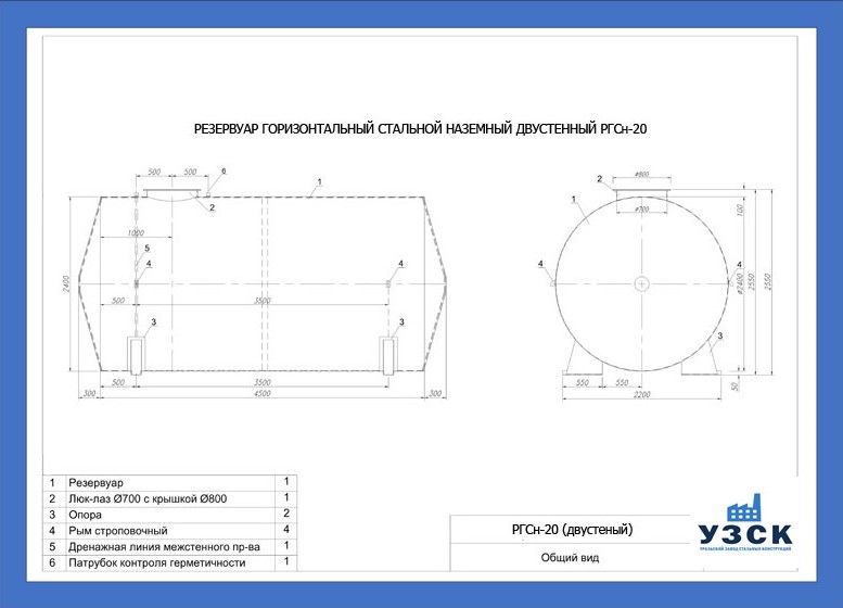 Схема горизонтального резервуара