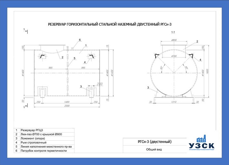 Резервуары воды глубина. Резервуар Наземный РГСН 3 м3. Чертеж резервуара РГС-25. Резервуар горизонтальный стальной РГС-100 чертеж. Резервуар горизонтальный стальной двустенный подземный чертёж.